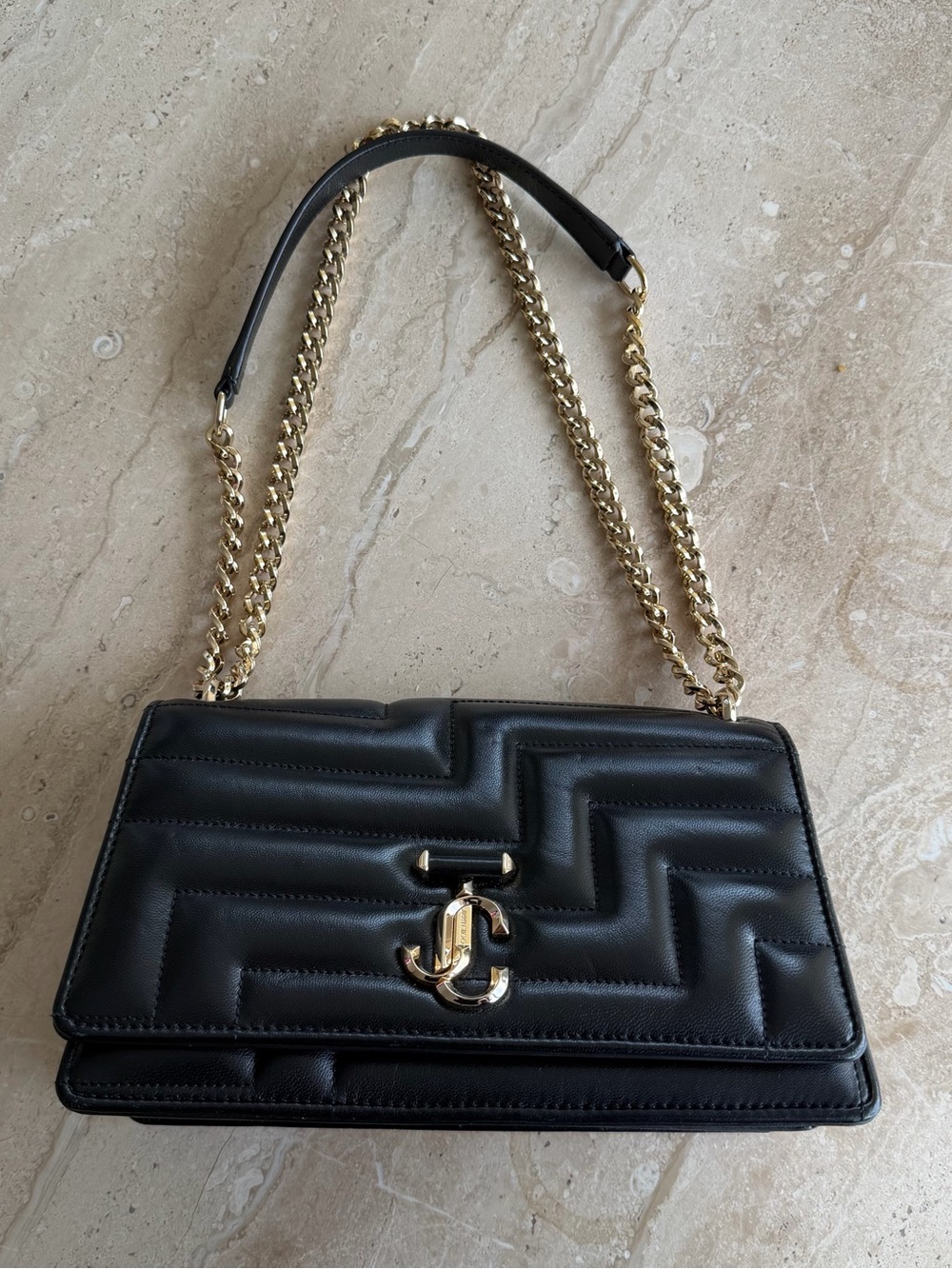 Jimmy Choo Black Quilted Chain Shoulder Bag with Gold Hardware
